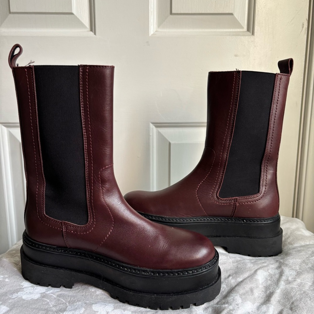 Mango MNG Burgundy Platform Boot Calf Length W Size 36
